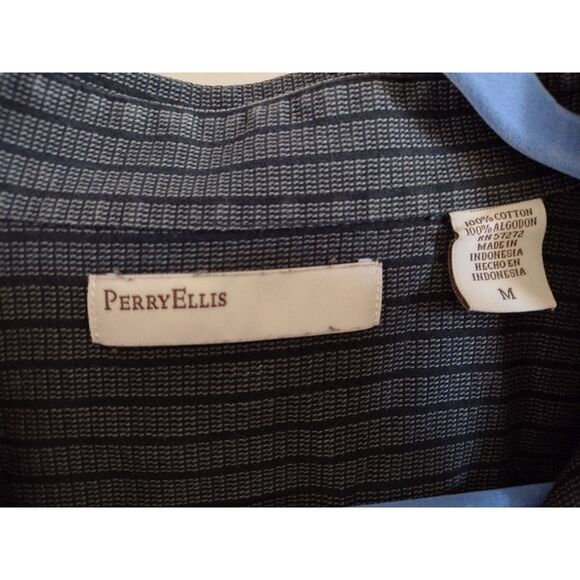 Perry Ellis Black Gray Long Sleeve Collared Shirt Sz Medium - Picture 3 of 3